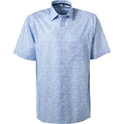 OLYMP Luxor Comfort Fit 1011/72/11 Kurzarmhemd, Popeline, Bleu-weiß gemustert, Bleu