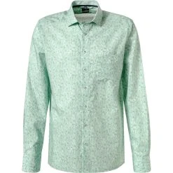 OLYMP Luxor Modern Fit 1211/74/45 Hemd, Popeline, Grün-weiß gemustert, Grün