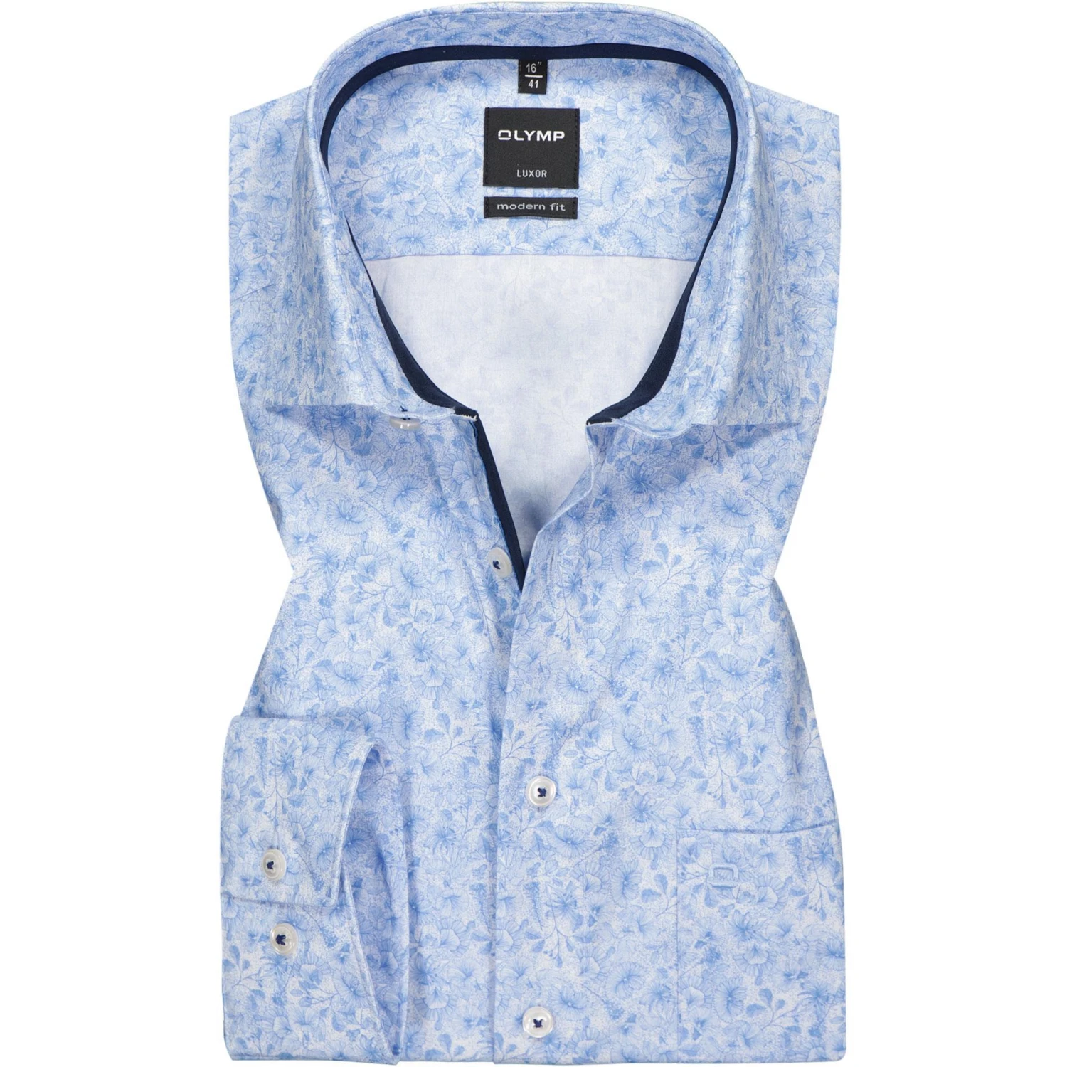OLYMP Luxor Modern Fit 69EL 1211/79/11 Hemd, Baumwolle, Extra langer Arm, Bleu gemustert, Bleu 1 OLYMP Luxor Modern Fit 69EL 1211/79/11 Hemd, Baumwolle, Extra langer Arm, Bleu gemustert, Bleu