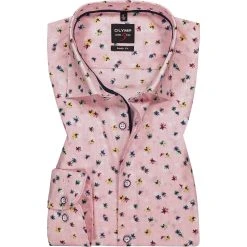 OLYMP Level Five Body Fit 2019/74/30 Hemd, Baumwolle, Rosé gemustert, Rosé