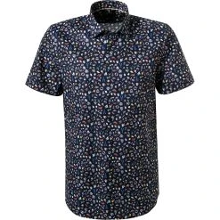 OLYMP Level Five Body Fit 2015/72/18 Kurzarmhemd, Popeline, Marine gemustert, Marine