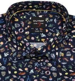 OLYMP Level Five Body Fit 69EL 2015/79/18 Hemd, Baumwolle, Extra langer Arm, Marineblau gemustert, Marine -hemdenverkauf 368501 norm2