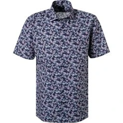 OLYMP Luxor Modern Fit 1213/72/35 Kurzarmhemd, Popeline, Marine-rot gemustert, Rot