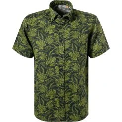 ETERNA Hemd 2461/WS7B/48 Kurzarmhemd, Regular Fit, Leinen-Baumwolle, Grün gemustert, Grün