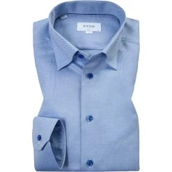ETON Hemd 1000/02049/23 Slim Fit, Baumwolle-Leinen, Hellblau meliert, Hellblau
