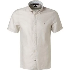 Tommy Hilfiger Hemd MW0MW17623/AF1 Kurzarmhemd, Slim Fit, Baumwolle-Leinen, Greige, Sand