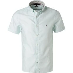 Tommy Hilfiger Hemd MW0MW17623/L4T Kurzarmhemd, Slim Fit, Baumwolle-Leinen, Mintgrün, Hallmintgrün