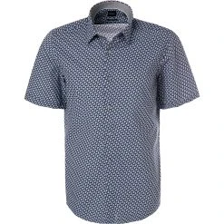 BOSS Hemd Luka 50453091/428 Kurzarmhemd, Regular Fit, Baumwolle, Blau-weiß gemustert , Mittelblau