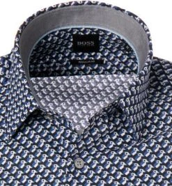 BOSS Hemd Luka 50453091/428 Kurzarmhemd, Regular Fit, Baumwolle, Blau-weiß gemustert , Mittelblau -hemdenverkauf 369008 norm2