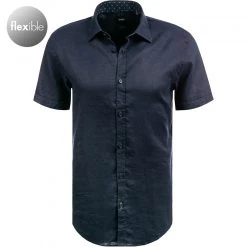 BOSS Hemd Ronn 50453012/402 Kurzarmhemd, Slim Fit, Leinen-Stretch atmungsaktiv, Dunkelblau