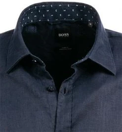 BOSS Hemd Ronn 50453012/402 Kurzarmhemd, Slim Fit, Leinen-Stretch atmungsaktiv, Dunkelblau -hemdenverkauf 369137 norm2