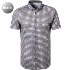 DESOTO Hemd Modern B.D. 43331-3/806 Kurzarmhemd, Jersey, Weiß-greige gemustert, Weiß-grau