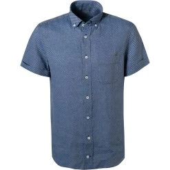 van Laack Hemd Slim Fit 171690/ROYK2-SPOWM/750 Kurzarmhemd, Reines Leinen, Blau gemustert, Blau