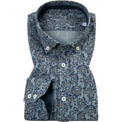 van Laack Hemd Tailor Fit 171691/ROY-TF10/730 Reines Leinen, Rauchblau gemustert, Rauchblau