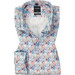 OLYMP Luxor Modern Fit 1219/74/35 Hemd, Baumwolle, Hellblau-rot gemustert, Rot