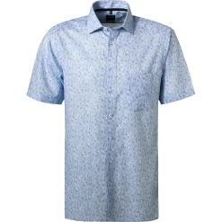 OLYMP Luxor Modern Fit 1211/72/11 Kurzarmhemd, Popeline, Bleu gemustert, Bleu