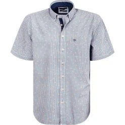 Fynch-Hatton Hemd 1121 8141/8143 Kurzarmhemd, Casual Fit, Baumwolle, Blau-orange gemustert, Blau-orange