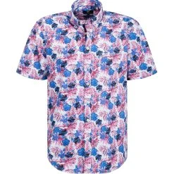 Fynch-Hatton Hemd 1121 8161/8160 Kurzarmhemd, Casual Fit, Baumwolle, Blau-pink gemustert, Blau-pink