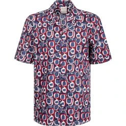 Haupt Hemd 7112898283/40708 Kurzarmhemd, Regular Fit, Baumwolle, Navy-rot gemustert, Navy-rot-weiß