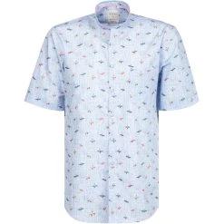 Haupt Hemd 7112818267/40701 Kurzarmhemd, Regular Fit, Baumwolle, Blau gemustert, Blau