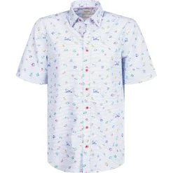 Haupt Hemd 71128218270/40701 Kurzarmhemd, Modern Fit, Baumwolle, Blau-weiß gemustert, Jeansblau-weiß