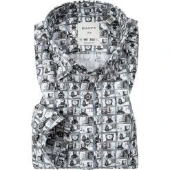 Haupt Hemd 71120218303/40108 Modern Fit, Baumwolle, Grau-weiß gemustert, Schwarz-weiß