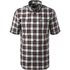 Fred Perry Hemd M1577/799 Kurzarmhemd, Popeline, Mahagoni-mint kariert, Mahogany