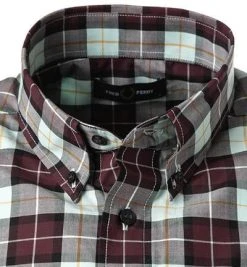 Fred Perry Hemd M1577/799 Kurzarmhemd, Popeline, Mahagoni-mint kariert, Mahogany -hemdenverkauf 369909 norm2