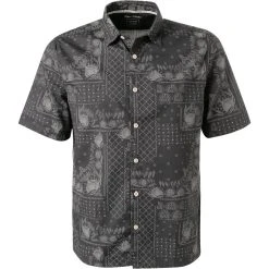 Marc O'Polo Hemd 124 7368 41152/F92 Kurzarmhemd, Regular Fit, Baumwolle, Nachtblau-grau gemustert, Dunkelblau