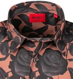 HUGO Hemd Ebor 50454371/239 Kurzarmhemd, Straight Fit, Baumwolle, Hellbraun gemustert, Hellbraun -hemdenverkauf 369975 norm2