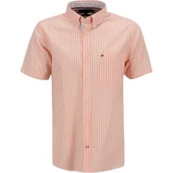 Tommy Hilfiger Hemd MW0MW18872/0DM Kurzarmhemd, Regular Fit, Popeline, Lachs-weiß gestreift, Lachs-weiß