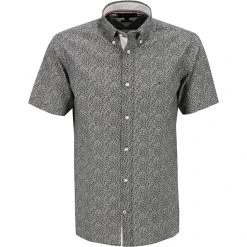 Tommy Hilfiger Hemd MW0MW18873/0GJ Kurzarmhemd, Regular Fit, Popeline, Schwarz-weiß gemustert, Schwarz-weiß