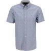 Tommy Hilfiger Hemd MW0MW18873/0K4 Kurzarmhemd, Regular Fit, Popeline, Weiß-blau gemustert, Hellblau-weiß