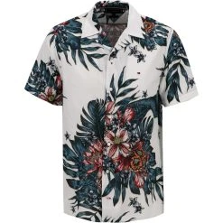 Tommy Hilfiger Hemd MW0MW18875/0K4 Kurzarmhemd, Popeline, Ecru-graublau gemustert, Weiß-grün