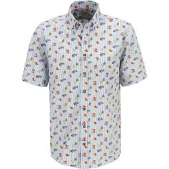 Haupt Hemd 7112838269/20701 Kurzarmhemd, Regular Fit, Popeline, Hellblau-multicolor gemustert, Hellblau