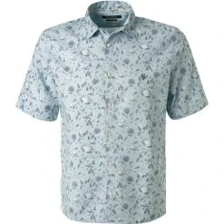 Marc O'Polo Hemd 124 7354 41152/I87 Kurzarmhemd, Regular Fit, Leinen, Hellblau gemustert, Marine
