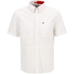 TOMMY JEANS Hemd DM0DM10879/YBR Kurzarmhemd, Relaxed Fit, Popeline, Weiß