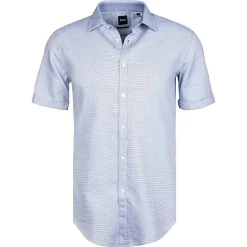 BOSS Hemd Ronn 50453002/428 Kurzarmhemd, Slim Fit, Baumwolle, Mittelblau meliert, Mittelblau