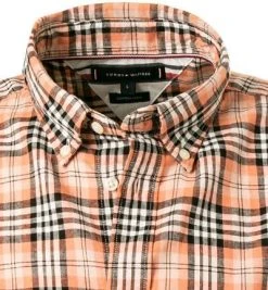 Tommy Hilfiger Hemd MW0MW17654/0PP Kurzarmhemd, Regular Fit, Leinen-Baumwolle, Lachs-schwarz kariert, Lachs -hemdenverkauf 370273 norm2