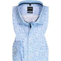 OLYMP Luxor Modern Fit 1211/74/11 Hemd, Popeline, Bleu gemustert, Bleu