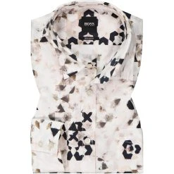 BOSS Hemd Relegant 50448092/262 Regular Fit, Baumwolle, Beige-schwarz gemustert, Beige-schwarz