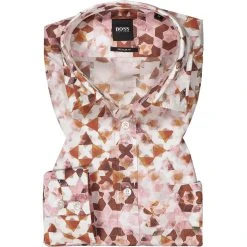 BOSS Hemd Relegant 50448092/680 Regular Fit, Baumwolle, Pastellpink-rost gemustert, Pastellpink-rost
