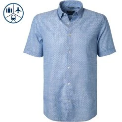 Pierre Cardin Hemd 53915/000/27577/9001 Kurzarmhemd, Modern Fit, Baumwolle, Hellblau-rot gemustert, Blau