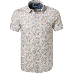 N.Z.A. Hemd 21DN541S/1888 Kurzarmhemd, Leinen, Multicolor gemustert, Weiß