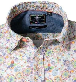 N.Z.A. Hemd 21DN541S/1888 Kurzarmhemd, Leinen, Multicolor gemustert, Weiß -hemdenverkauf 371454 norm2