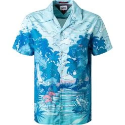 TOMMY JEANS Hemd DM0DM10881/0GY Kurzarmhemd, Classic Fit, Baumwolle, Hellblau gemustert, Hellblau