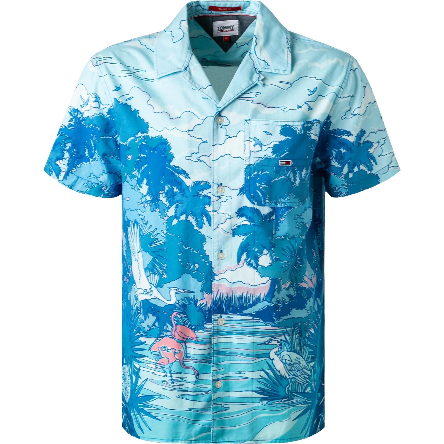 TOMMY JEANS Hemd DM0DM10881/0GY Kurzarmhemd, Classic Fit, Baumwolle, Hellblau gemustert, Hellblau 1 TOMMY JEANS Hemd DM0DM10881/0GY Kurzarmhemd, Classic Fit, Baumwolle, Hellblau gemustert, Hellblau