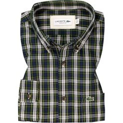 LACOSTE Hemd CH3983/EZB Regular Fit, Baumwolle, Grün-blau kariert, Grün-navy-weiß