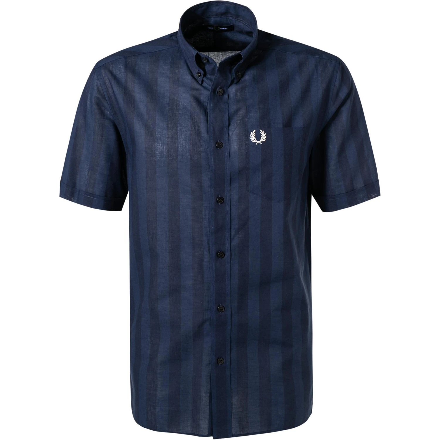 Fred Perry Hemd M1675/608 Kurzarmhemd, Baumwolle-Leinen, Navy gestreift, Navy 1 Fred Perry Hemd M1675/608 Kurzarmhemd, Baumwolle-Leinen, Navy gestreift, Navy