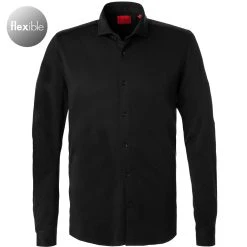 HUGO Hemd Erriko 50462326/001 Extra Slim Fit, Jersey, Extra langer Arm, Schwarz